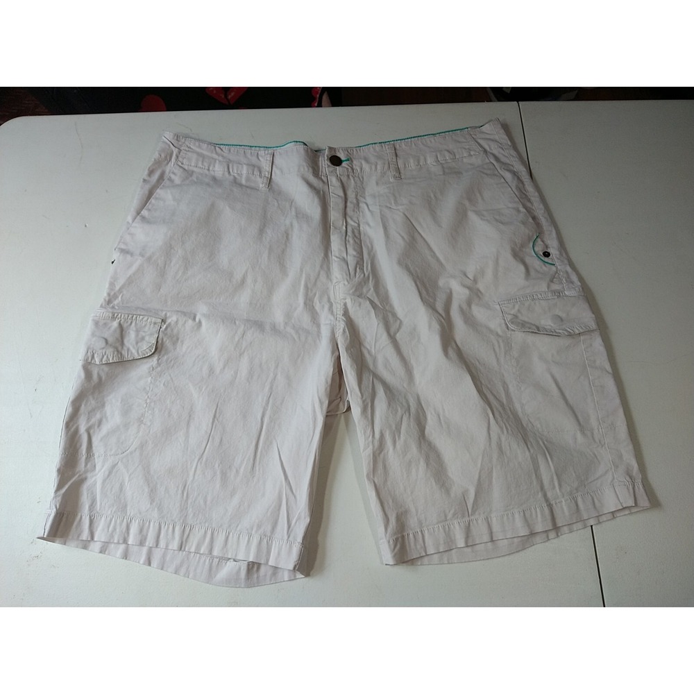 Caribbean Joe Cargo Shorts Men W38 L9.5‎ R12.5 Cream Flat Front Stretch Vacation